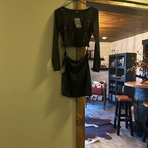 Bebe Black Rhinestone Embellished Dress